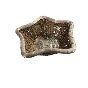 IHI Star Shaped Silver Metal Wire Woven Beaded Bowl Basket Made In India